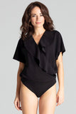 Elegant Black Kimono Sleeve Dress with Ruffle Detail