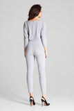 Grey 3/4 Sleeve Jumpsuit with Asymmetrical Pleats