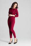 Burgundy 3/4 Sleeve Jumpsuit with Asymmetrical Pleats