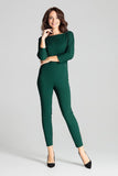 Elegant Green Jumpsuit with Asymmetrical Pleats and Kimono Sleeves