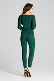 Elegant Green Jumpsuit with Asymmetrical Pleats and Kimono Sleeves