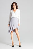 Grey Ruffled Asymmetrical Midi Skirt with Wide Waistband