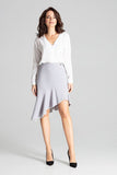 Grey Ruffled Asymmetrical Midi Skirt with Wide Waistband