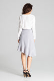 Grey Ruffled Asymmetrical Midi Skirt with Wide Waistband