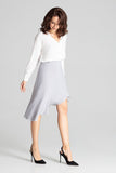 Grey Ruffled Asymmetrical Midi Skirt with Wide Waistband