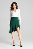Green Asymmetrical Midi Skirt with Frill and Wide Waistband