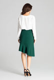 Green Asymmetrical Midi Skirt with Frill and Wide Waistband