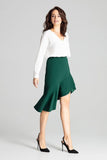 Green Asymmetrical Midi Skirt with Frill and Wide Waistband