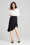 Black Asymmetrical Midi Skirt with Frill Detail