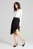 Black Asymmetrical Midi Skirt with Frill Detail