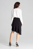 Black Asymmetrical Midi Skirt with Frill Detail