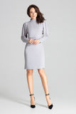 Grey Midi Dress with Long Buffet Sleeves and Turtleneck