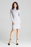 Grey Midi Dress with Long Buffet Sleeves and Turtleneck