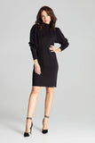 Elegant Black Midi Dress with Long Buffet Sleeves