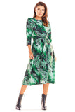 Elegant Midi Dress with 3/4 Sleeves and Decorative Belt