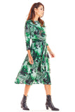 Elegant Midi Dress with 3/4 Sleeves and Decorative Belt