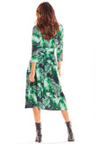 Elegant Midi Dress with 3/4 Sleeves and Decorative Belt