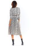 Chic Midi Dress with 3/4 Sleeves and Decorative Belt