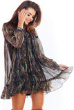 Chiffon Mini Dress with Long Sleeves & Elastic Lining