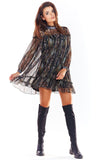 Chiffon Mini Dress with Long Sleeves & Elastic Lining