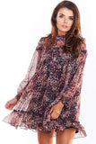 Chiffon Mini Dress with Long Sleeves & Elegant Prints