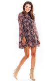 Chiffon Mini Dress with Long Sleeves & Elegant Prints