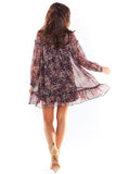 Chiffon Mini Dress with Long Sleeves & Elegant Prints