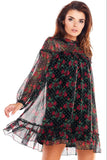 Chic Chiffon Mini Dress with Long Sleeves and Prints