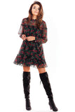 Chic Chiffon Mini Dress with Long Sleeves and Prints