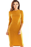 Charming Midi Dress with Long Sleeves and Decorative Tape