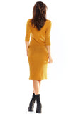 Charming Midi Dress with Long Sleeves and Decorative Tape