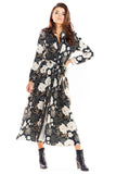 Trendy Button-Up Maxi Dress with Colorful Belt and Print