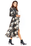 Trendy Button-Up Maxi Dress with Colorful Belt and Print