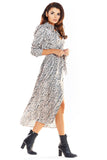 Buttoned Maxi Dress with Shirt Top and Trapeze Bottom