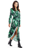 Button-Up Maxi Dress with Trapeze Bottom and Colorful Belt