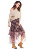 Asymmetrical Tulle Maxi Skirt with Unique Prints