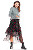 Asymmetrical Tulle Maxi Skirt with Chic Prints