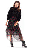 Asymmetrical Tulle Maxi Skirt with Chic Prints