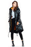 Oversized Press Stud Coat in Glossy Insulated Fabric
