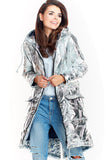 Glossy Insulated Oversized Coat with Press Studs