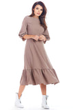 Charming Midi Dress with Frill and Comfortable Fit