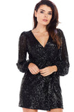 Glamorous Sequin Dress with Envelope Cut and Belted Waist