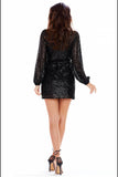 Glamorous Sequin Dress with Envelope Cut and Belted Waist