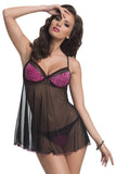 Seductive Black Chemise with Pink Leopard Accents