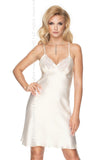 Elegant Ecru Satin Nightdress with Floral Lace Details
