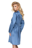 Luxurious Sapphire Satin Dressing Gown with Lace Accents