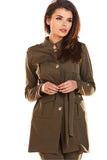 Military Style Jacket with Pockets and Belted Waist