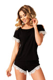 Elegant Viscose Pajama Set with Floral Lace Trim
