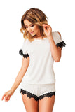 Elegant Viscose Pajama Set with Floral Lace Trim