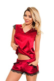 Elegant Lace-Trimmed Satin Chemise and Shorts Set